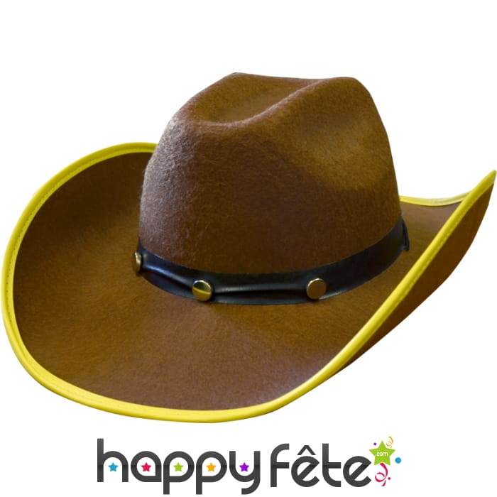 Chapeau cow-boy marron rebord jaune