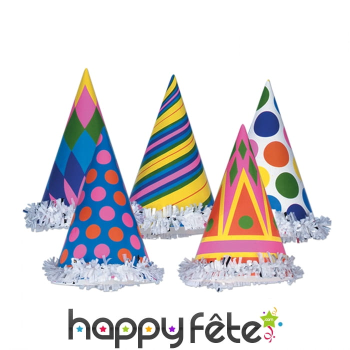 Chapeau cotillon coloré en carton de 16cm