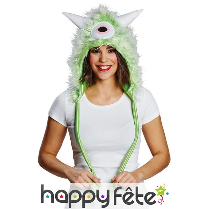 Chapeau capuche de monstre vert