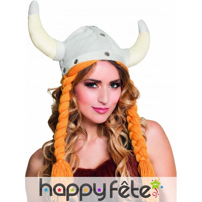 Chapeau cornes de viking avec tresses