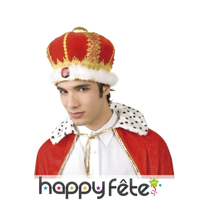 Coiffe couronne de roi rouge et dorée