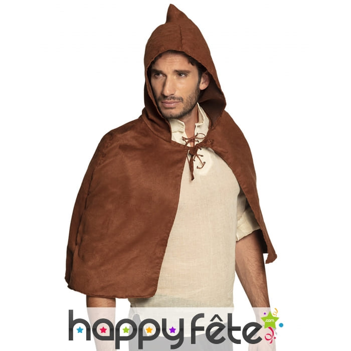 Courte cape de chevalier médiéval marron, homme