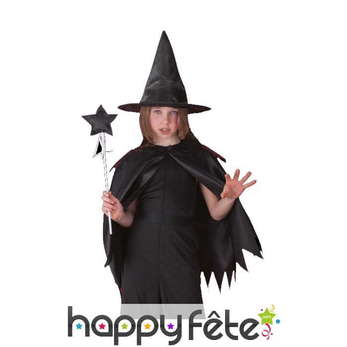 Cape chapeau et baguette de sorcière pour enfant