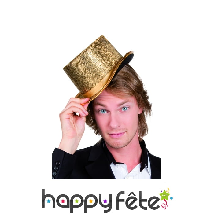 Chapeau cylindre lamé or