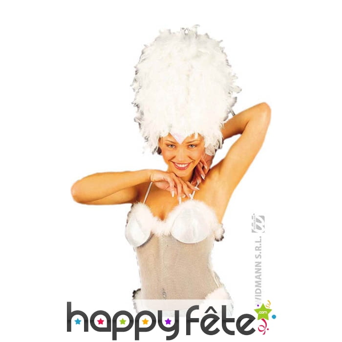 Coiffe cabaret marabout paillettes blanche