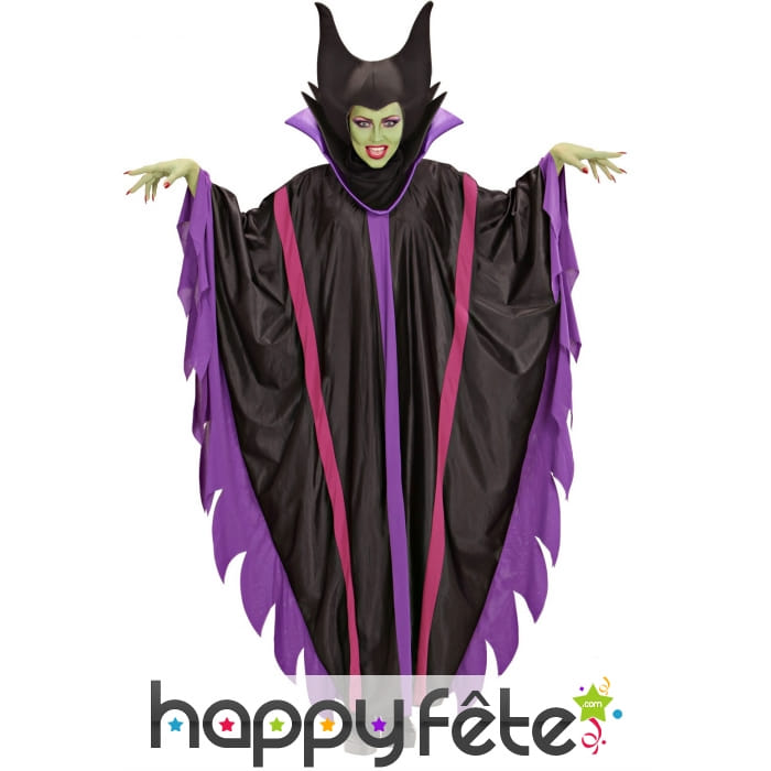 Costume cape noire violet de sorcière démoniaque