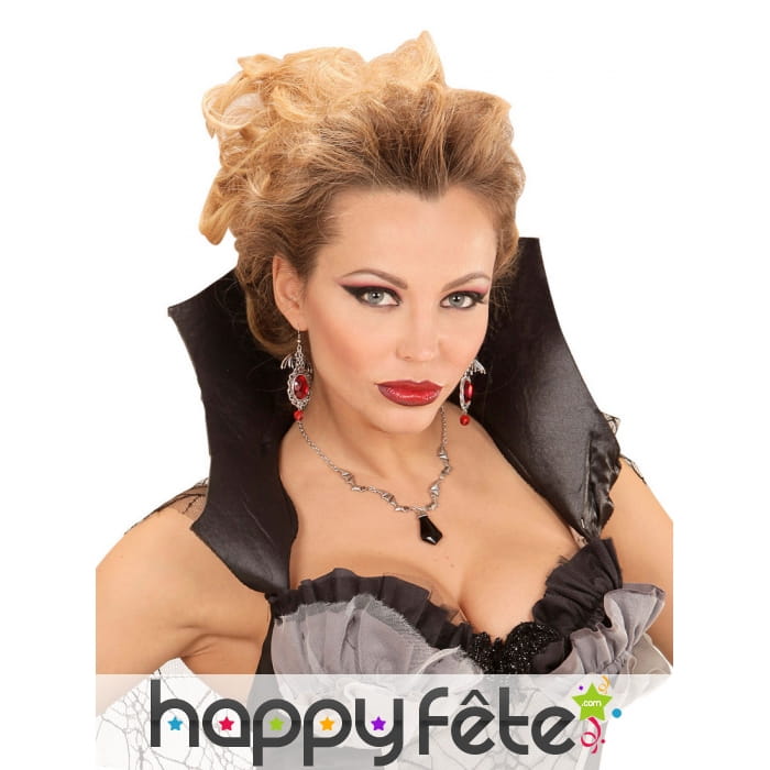 Collier chauve souris noir et pierre noire