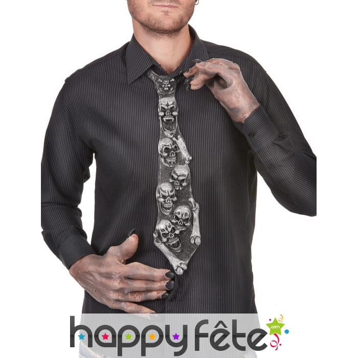 Cravate crânes squelette en relief