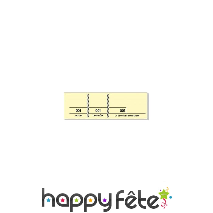 Carnet de 100 tickets 3 souches numerotees jaune