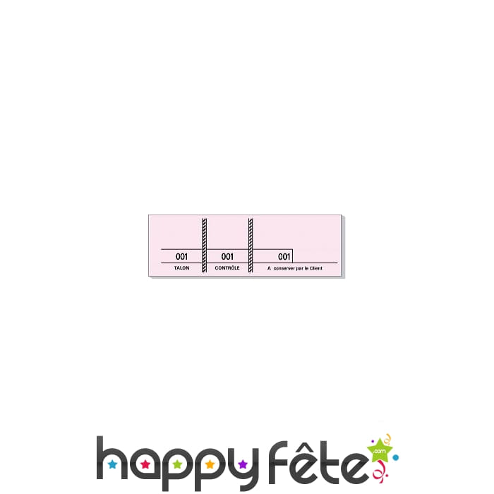 Carnet de 100 tickets 3 souches numerotees rose