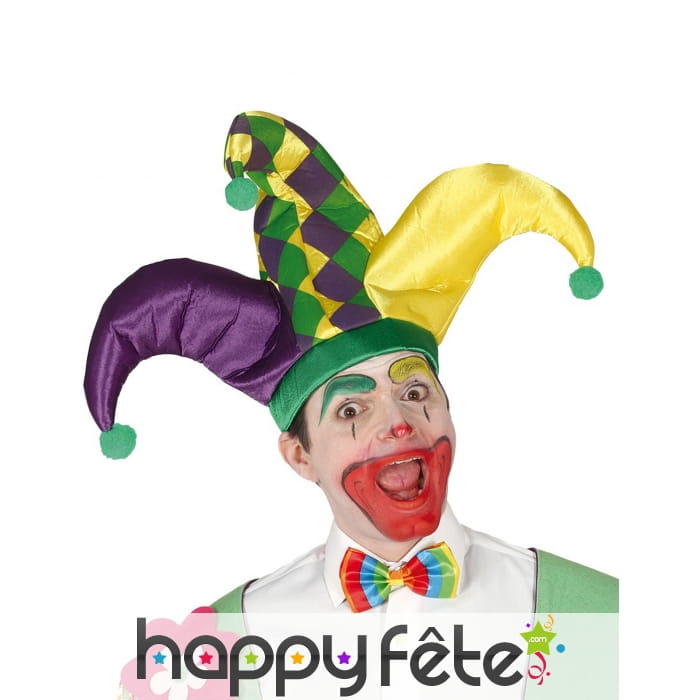 Chapeau d'arlequin tricolore pour adulte