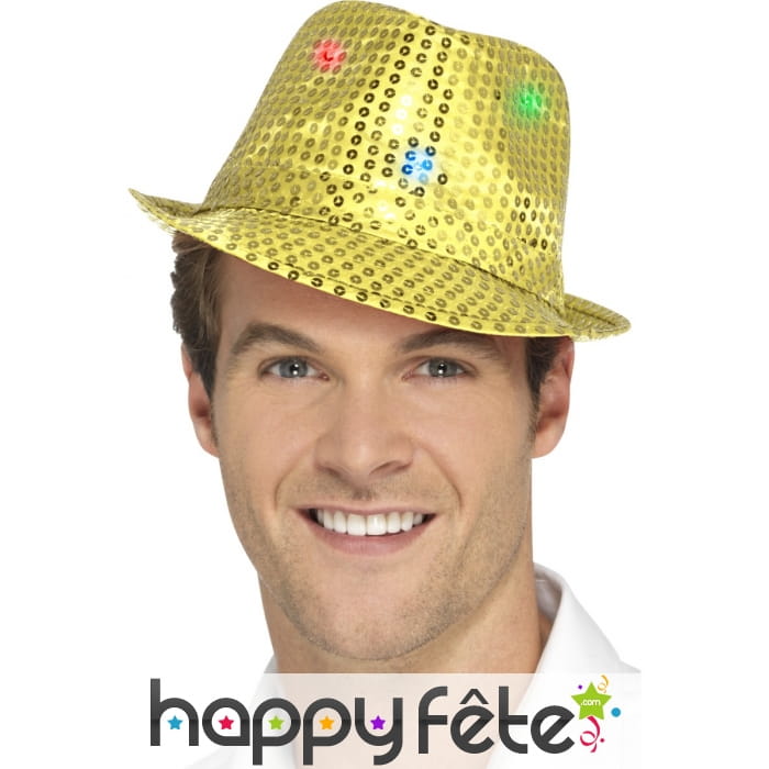 Chapeau doré à sequins et lumineux