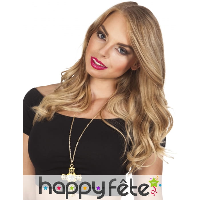 Collier doré avec croix décorée de fausses pierres