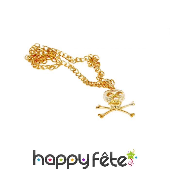 Collier doré avec pendentif tête de mort