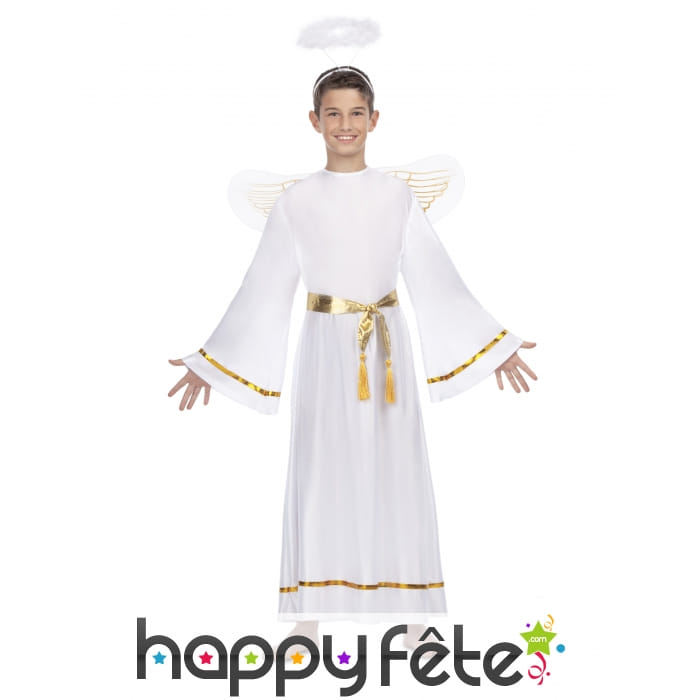 Costume d'ange blanc et doré avec ailes, enfant