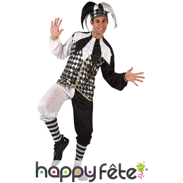 Costume d'arlequin noir et blanc pour adulte