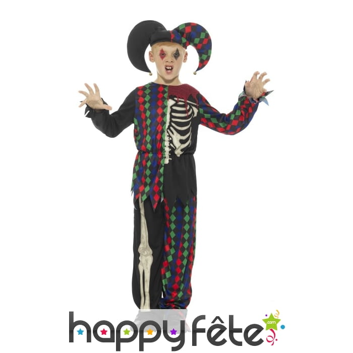 Costume d'arlequin squelette coloré pour enfant