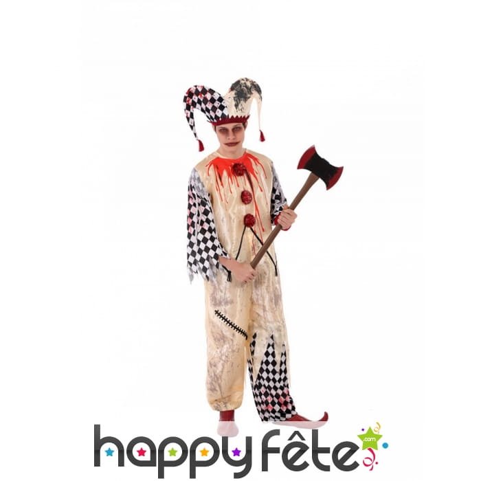 Costume d'arlequin tâché de sang pour homme