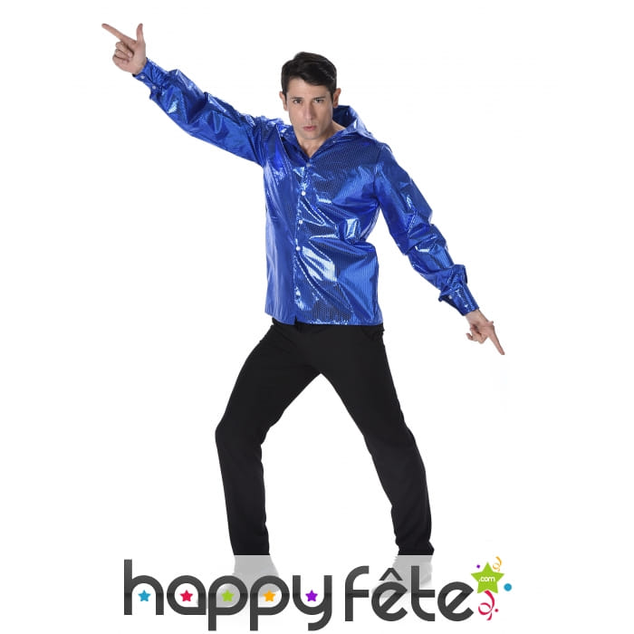 Chemise disco bleue avec sequins