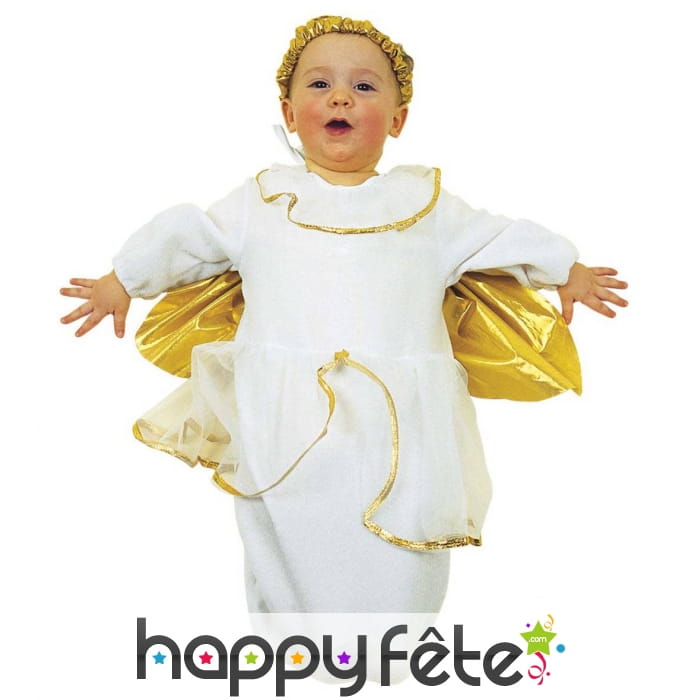 Costume de bébé ange blanc ailes dorées