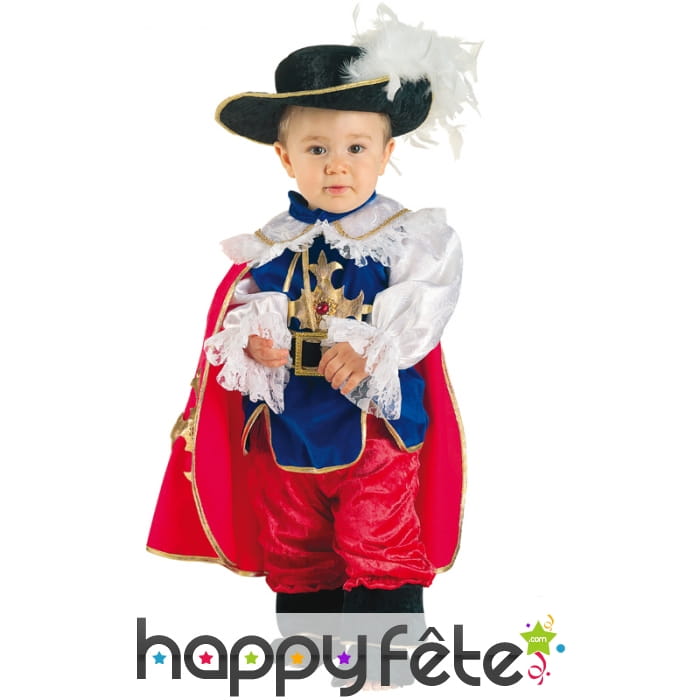 Costume de bébé mousquetaire bleu et rouge