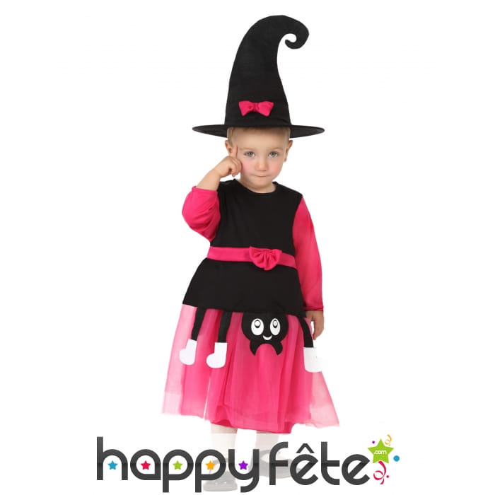 Costume de bébé sorcière rose robe araignée