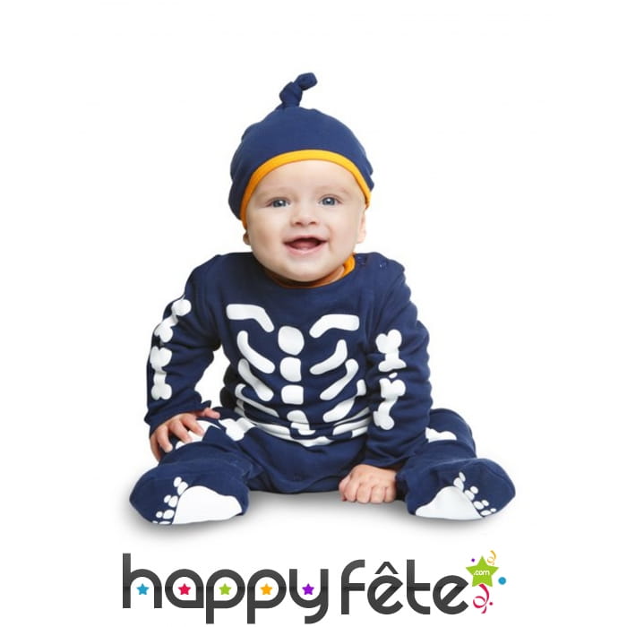 Costume de bébé squelette bleu