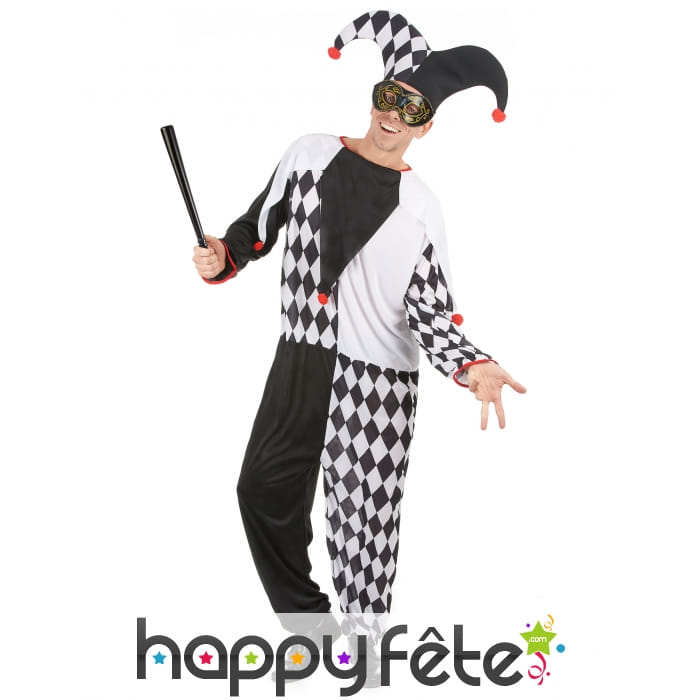 Costume de bouffon blanc et noir pour adulte