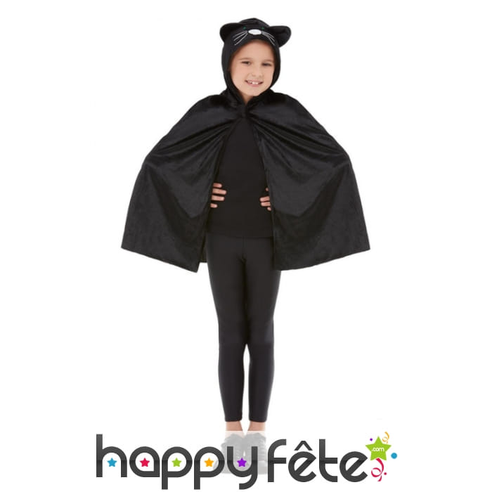 Cape de chat noir avec capuche, pour enfant