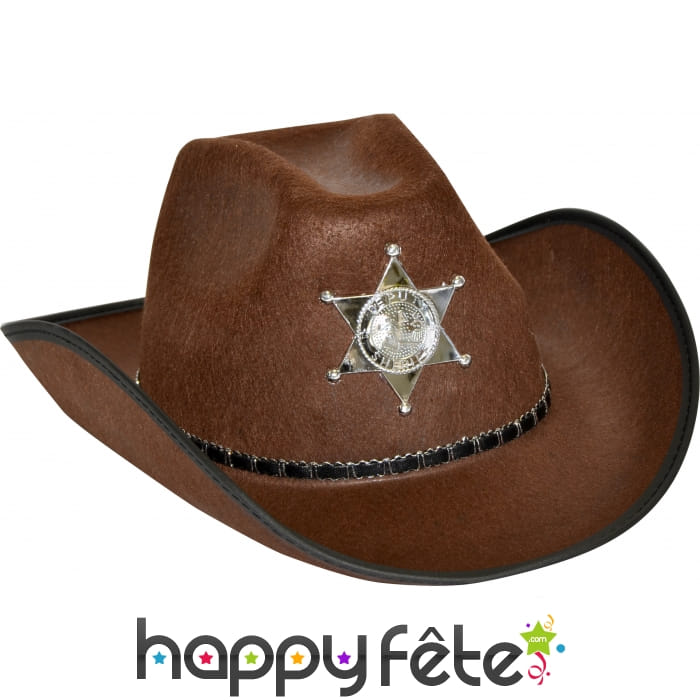 Chapeau de cow-boy shérif marron adulte