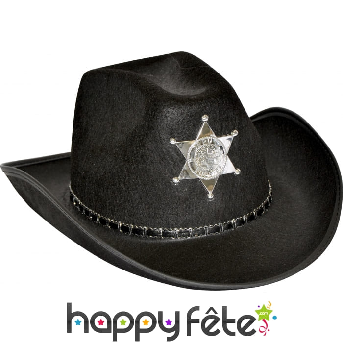 Chapeau de cow-boy shérif noir adulte