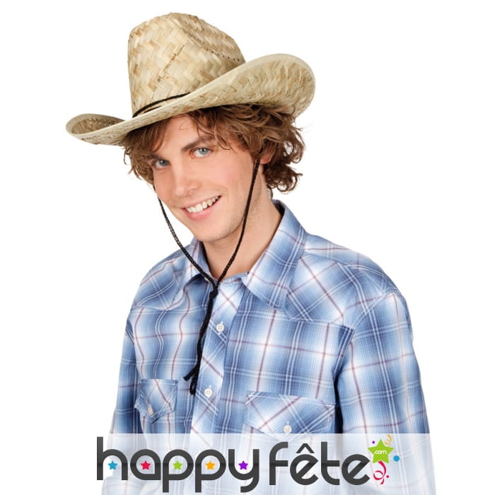 Chapeau de cowboy en paille pour adulte