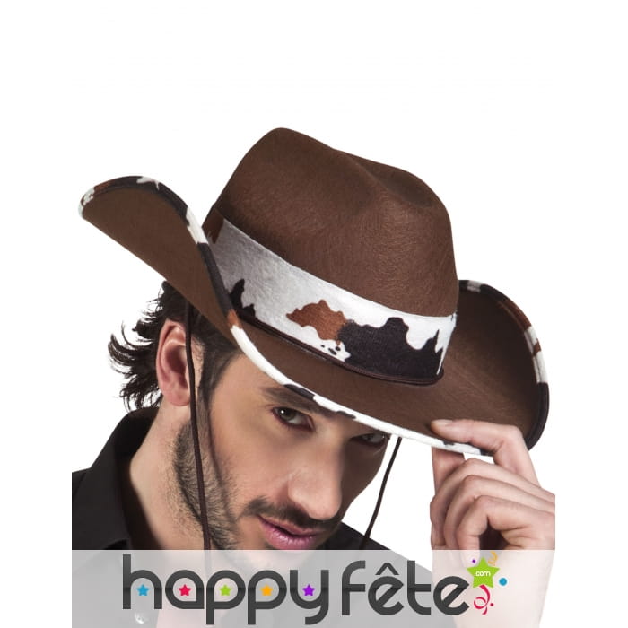 Chapeau de cowboy marron ruban vachette