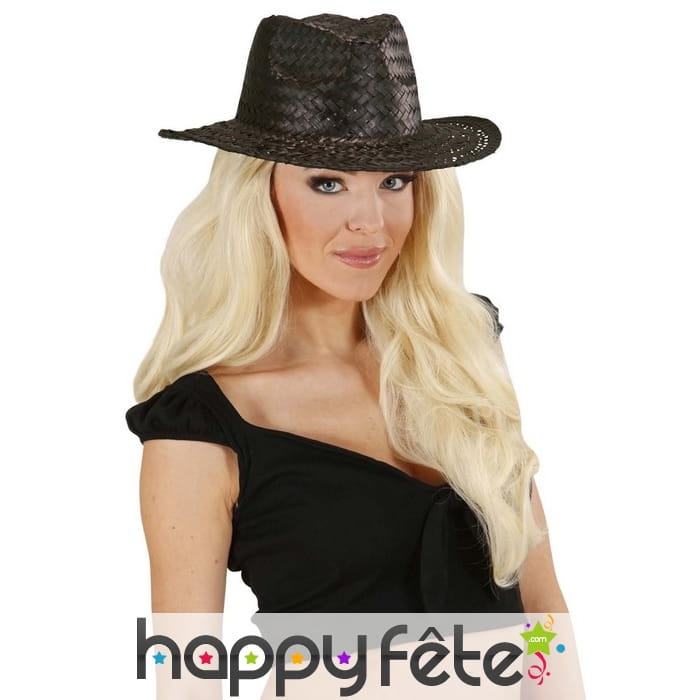 Chapeau de cowboy noir uni en paille