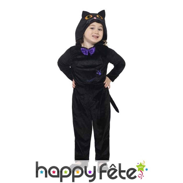 Combinaison de chat noir pour enfant, à capuche