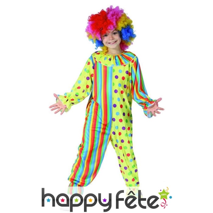 Combinaison de clown colorée à pois et rayures
