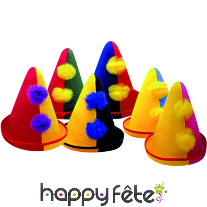 Cône de clown pour enfant avec pompoms