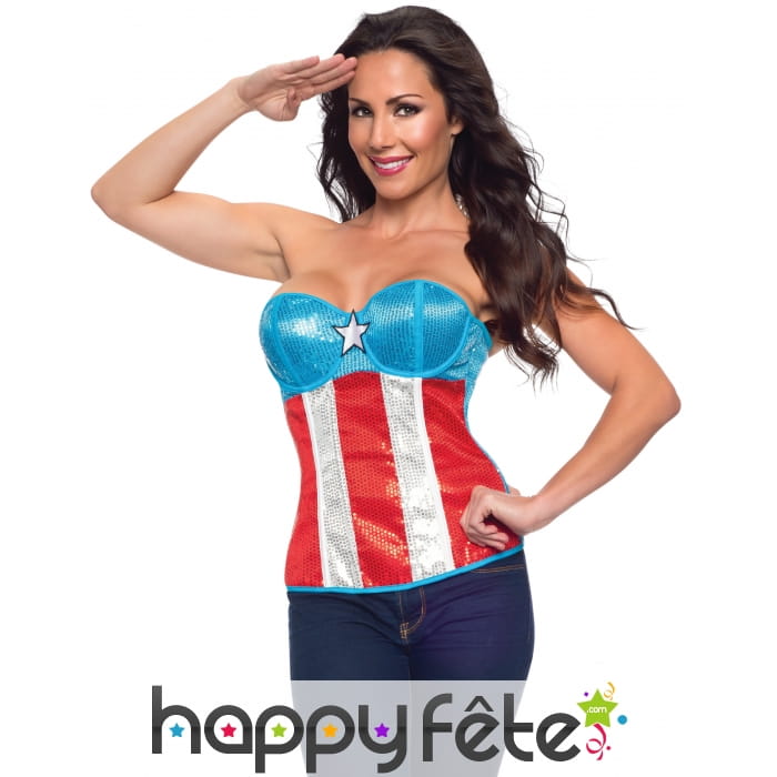 Corset de Captain America scintillant pour femme