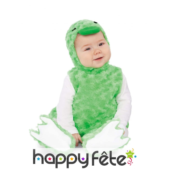 Costume de canard vert pour bébé, effet peluche