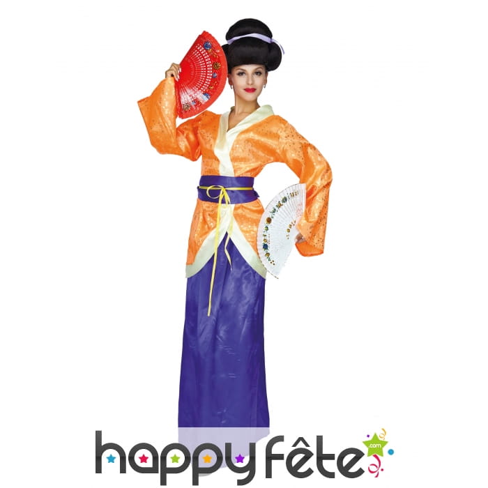 Costume de chinoise pour femme, orange et violet