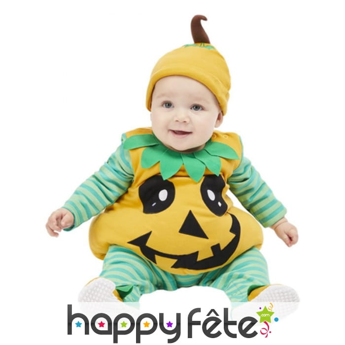 Costume de citrouille pour bébé, orange et vert