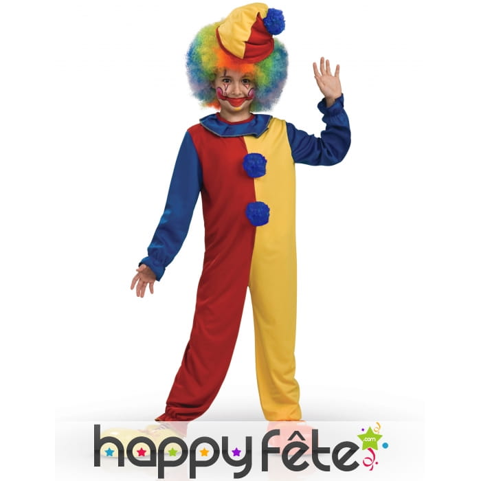 Costume de clown bicolore jaune rouge pour enfant