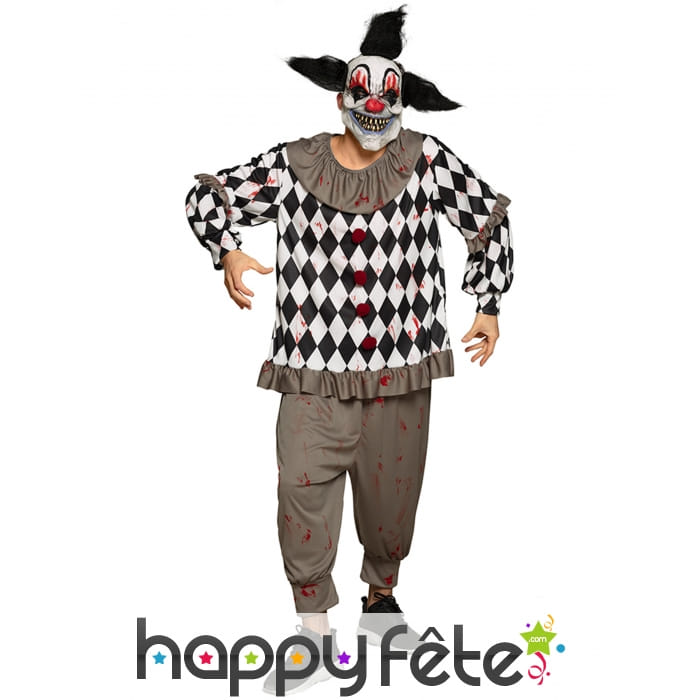 Costume de clown psychopathe ensanglanté, homme