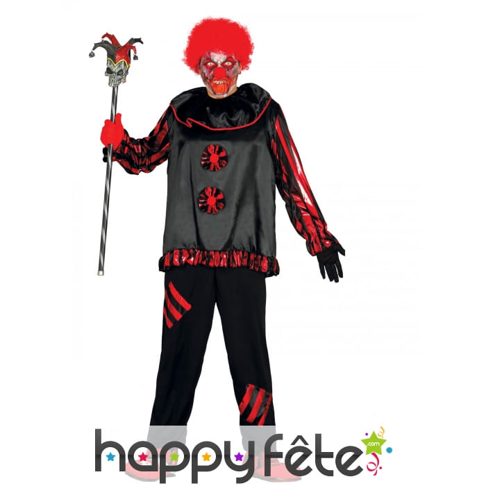 Costume de clown psychopathe rouge et noir, adulte