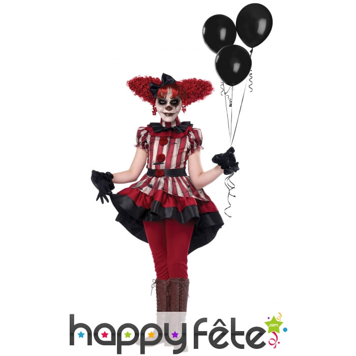 Costume de clown tueur rouge et noir pour fille