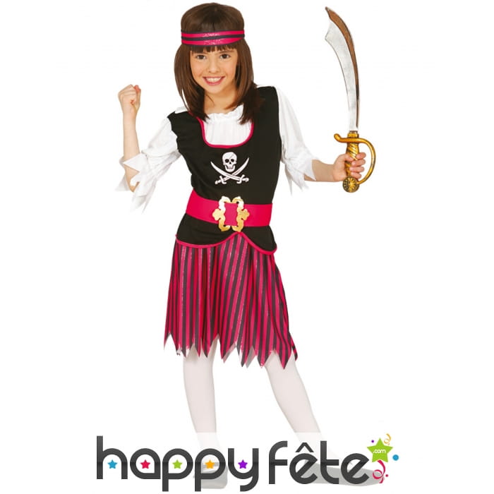 Costume de Corsaire rayé rose et noire pour fille