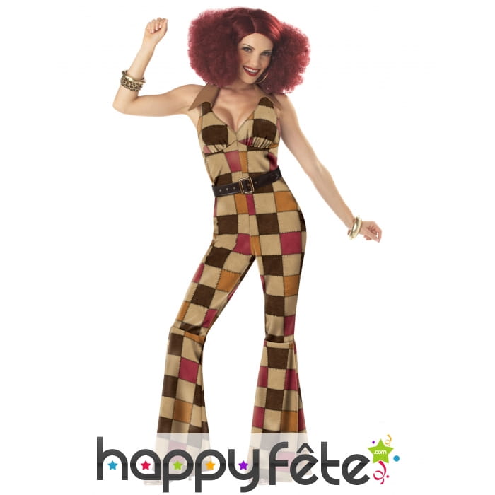 Combinaison disco dos nu imprimé patchwork