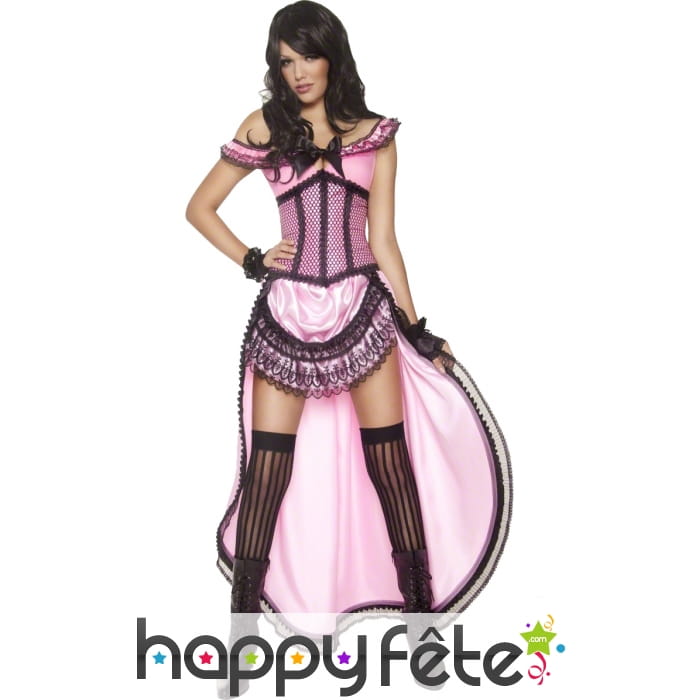 Costume danseuse de saloon sexy rose