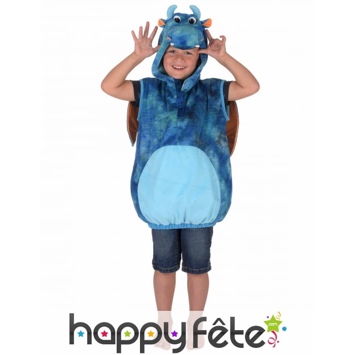 Costume de dragon bleu pour enfant, rembourré