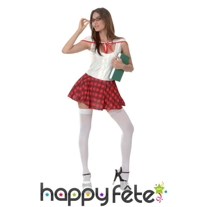 Costume d'écolière, jupe courte à carreaux.